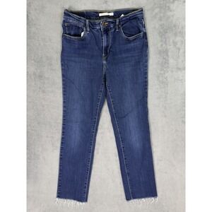 Levis 724 Jeans Womens 28 Blue Dark Wash Denim High Rise Straight Stretch Fringe